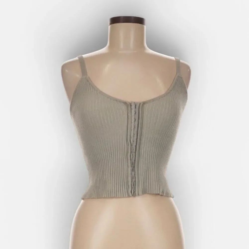 Zara Grey Gray Hook Ribbed Knit Blouse Top Cropped Medium Tank Basic